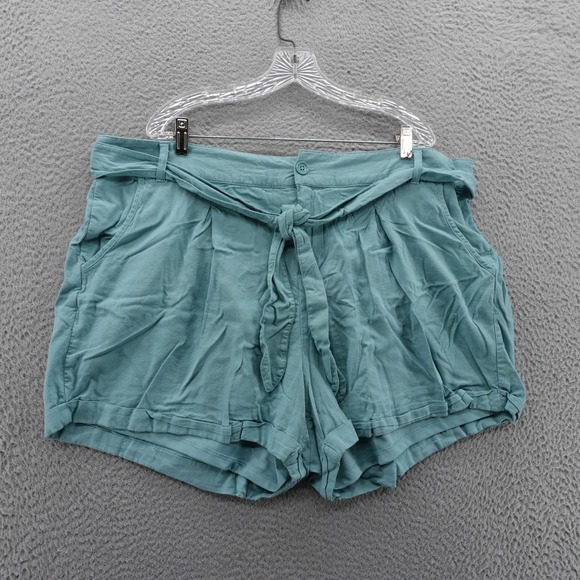 Torrid‎ Linen Blend Paperbag Shorts Size 20 Teal Blue Belted Stretch Plus Women - Picture 1 of 14